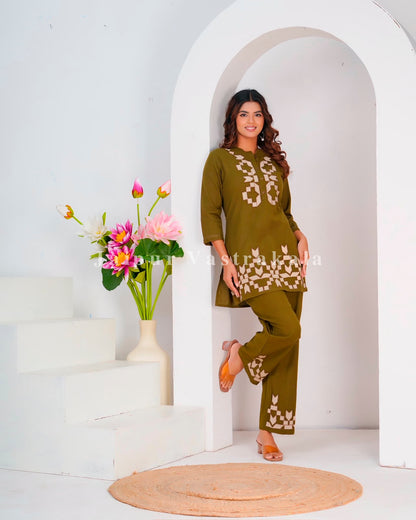 Olive Maze Cotton Flex Co-ord Set
