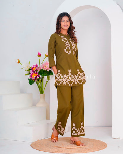 Olive Maze Cotton Flex Co-ord Set