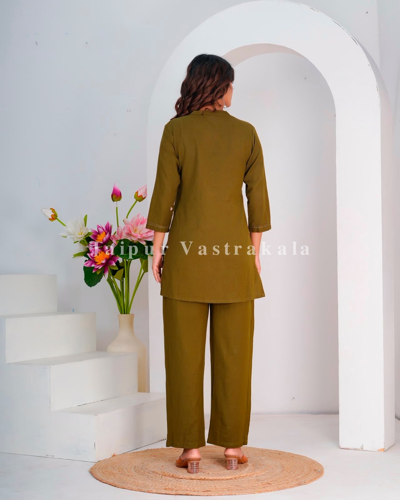 Olive Maze Cotton Flex Co-ord Set