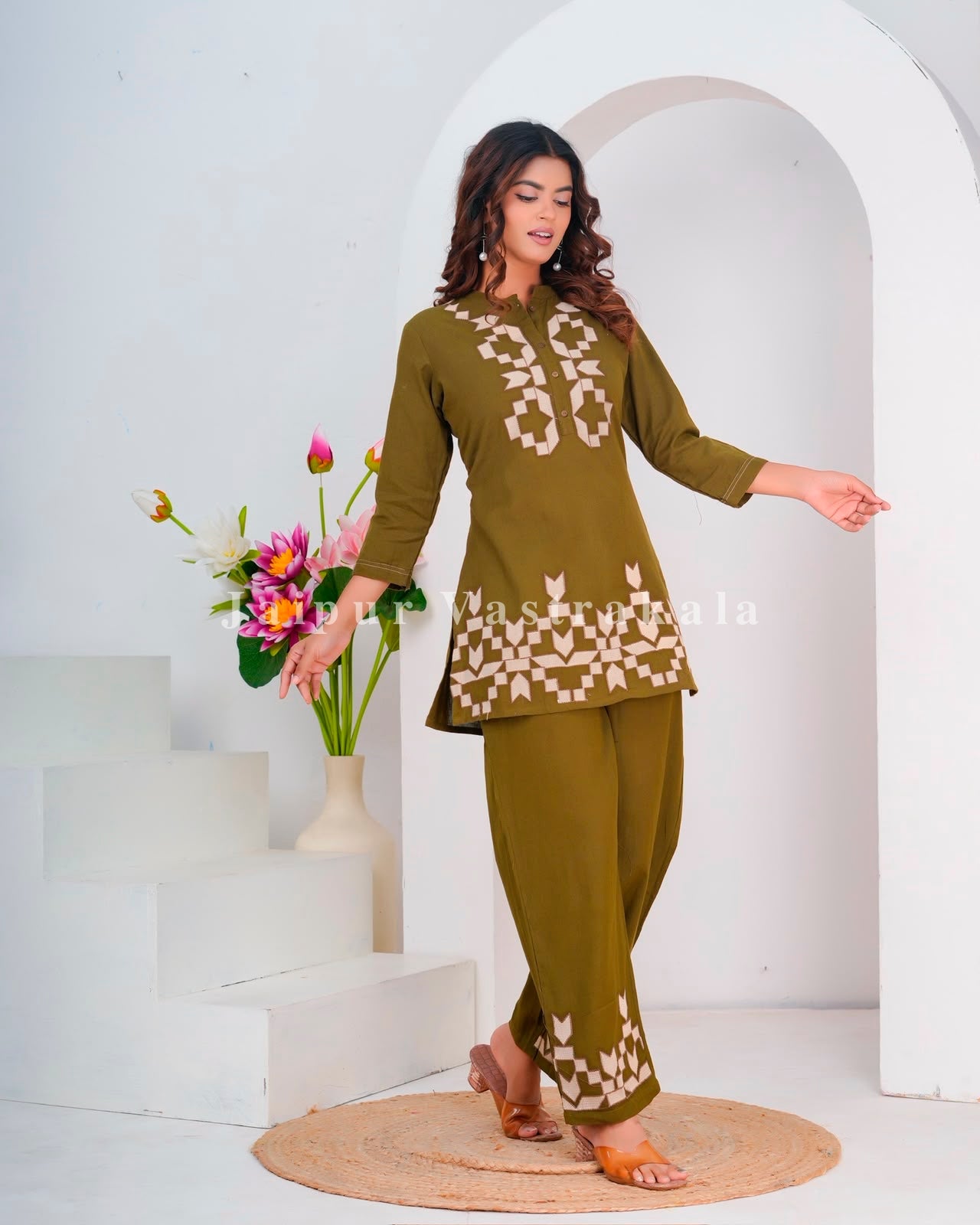 Olive Maze Cotton Flex Co-ord Set