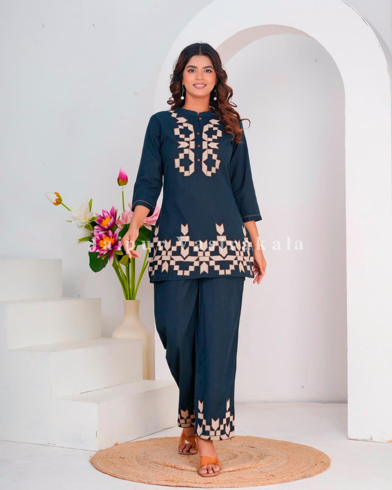Navy Maze Cotton Flex Co-ord Set