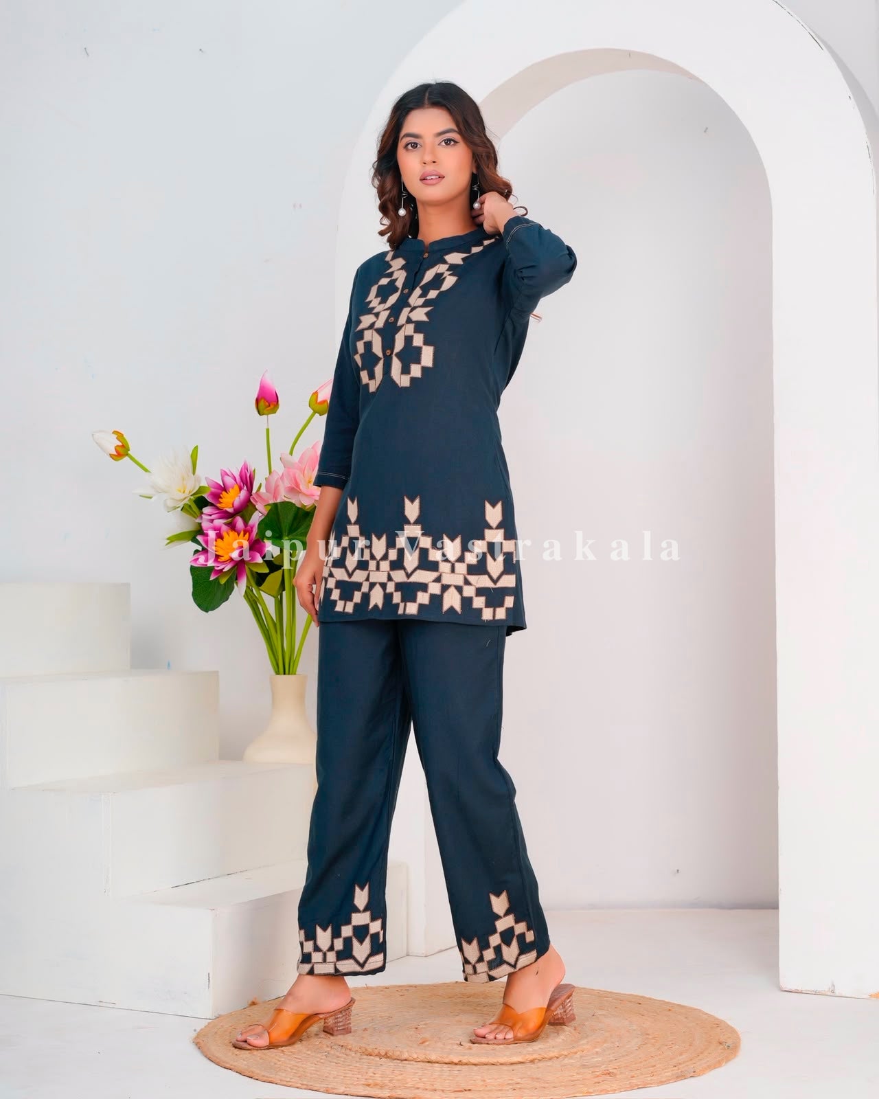 Navy Maze Cotton Flex Co-ord Set