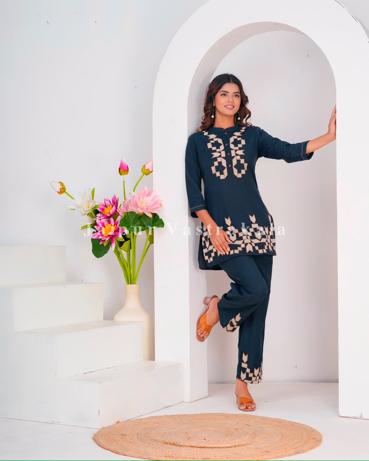 Navy Maze Cotton Flex Co-ord Set