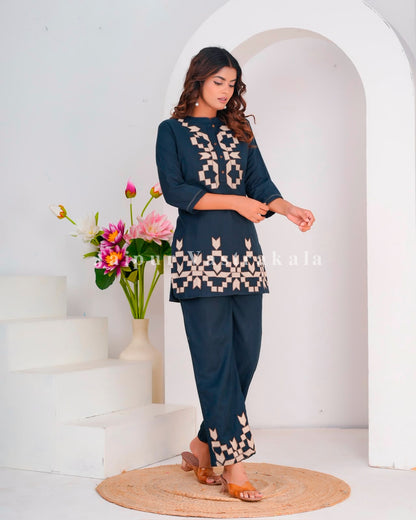 Navy Maze Cotton Flex Co-ord Set
