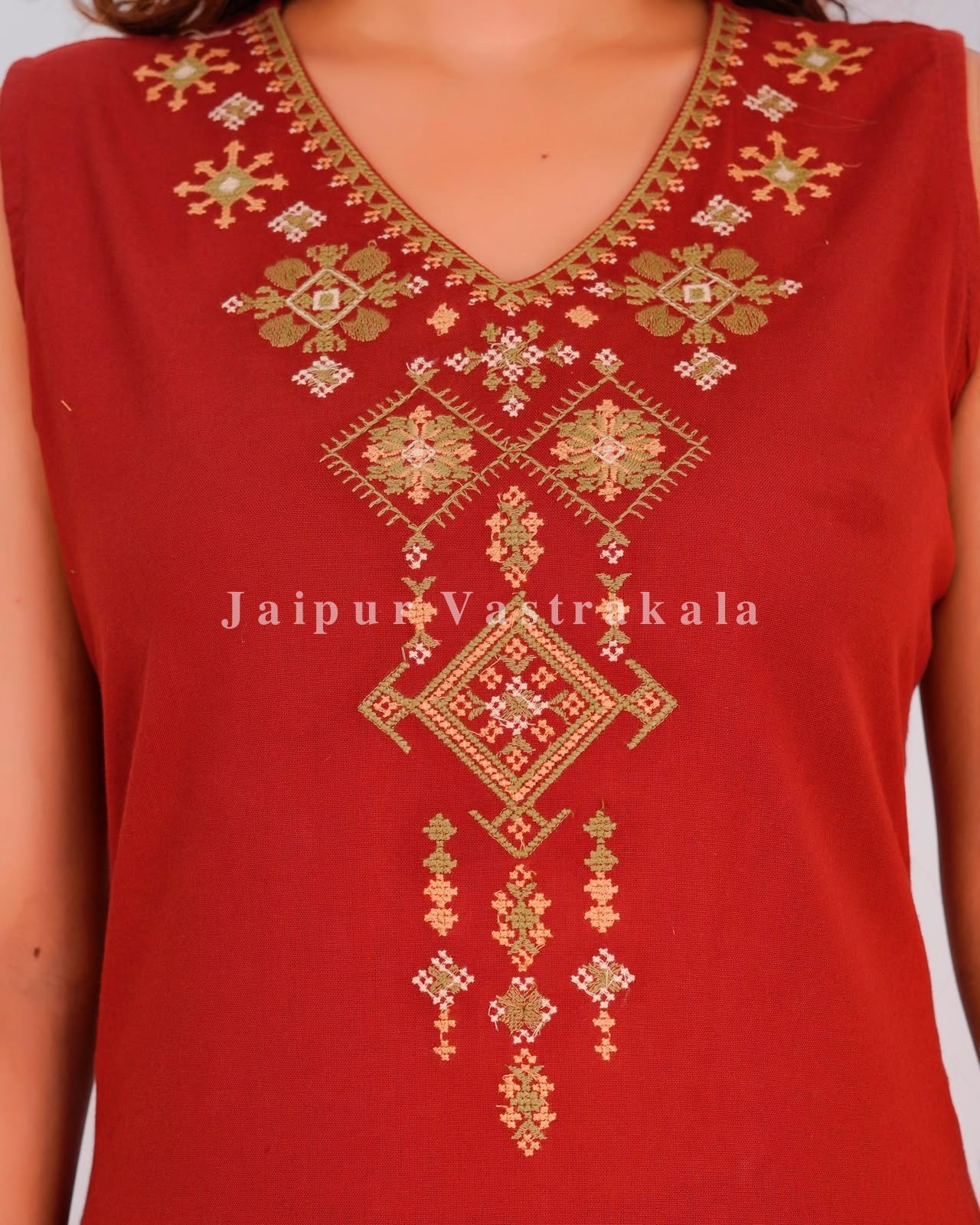 Rust Fusion Embroidery Sleeveless Co-ord Set
