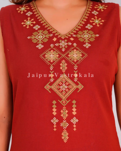 Rust Fusion Embroidery Sleeveless Co-ord Set