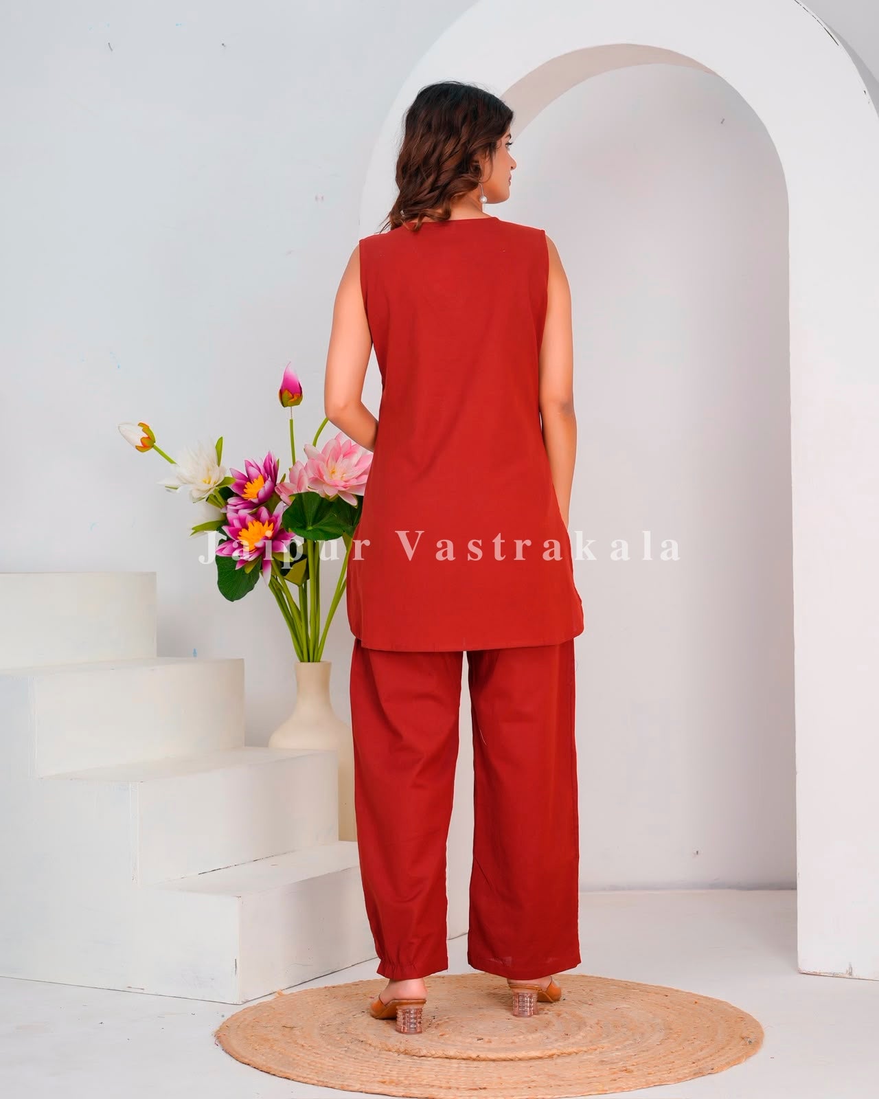 Rust Fusion Embroidery Sleeveless Co-ord Set