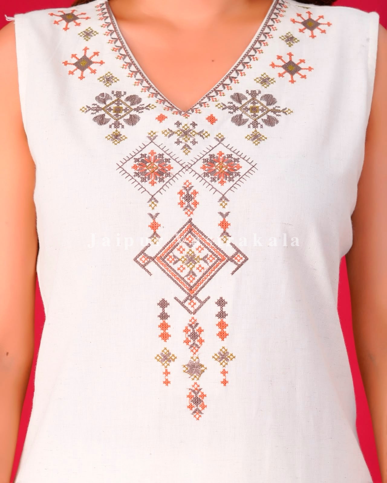 White Fusion Embroidery Sleeveless Co-ord Set