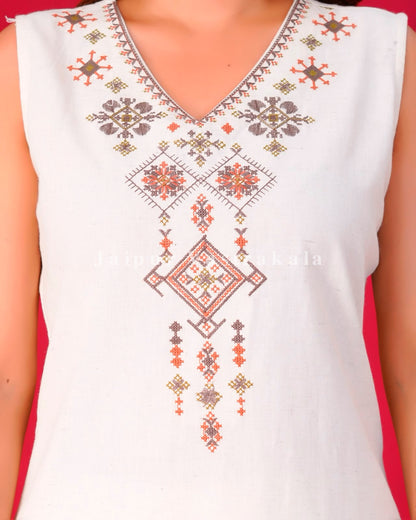 White Fusion Embroidery Sleeveless Co-ord Set