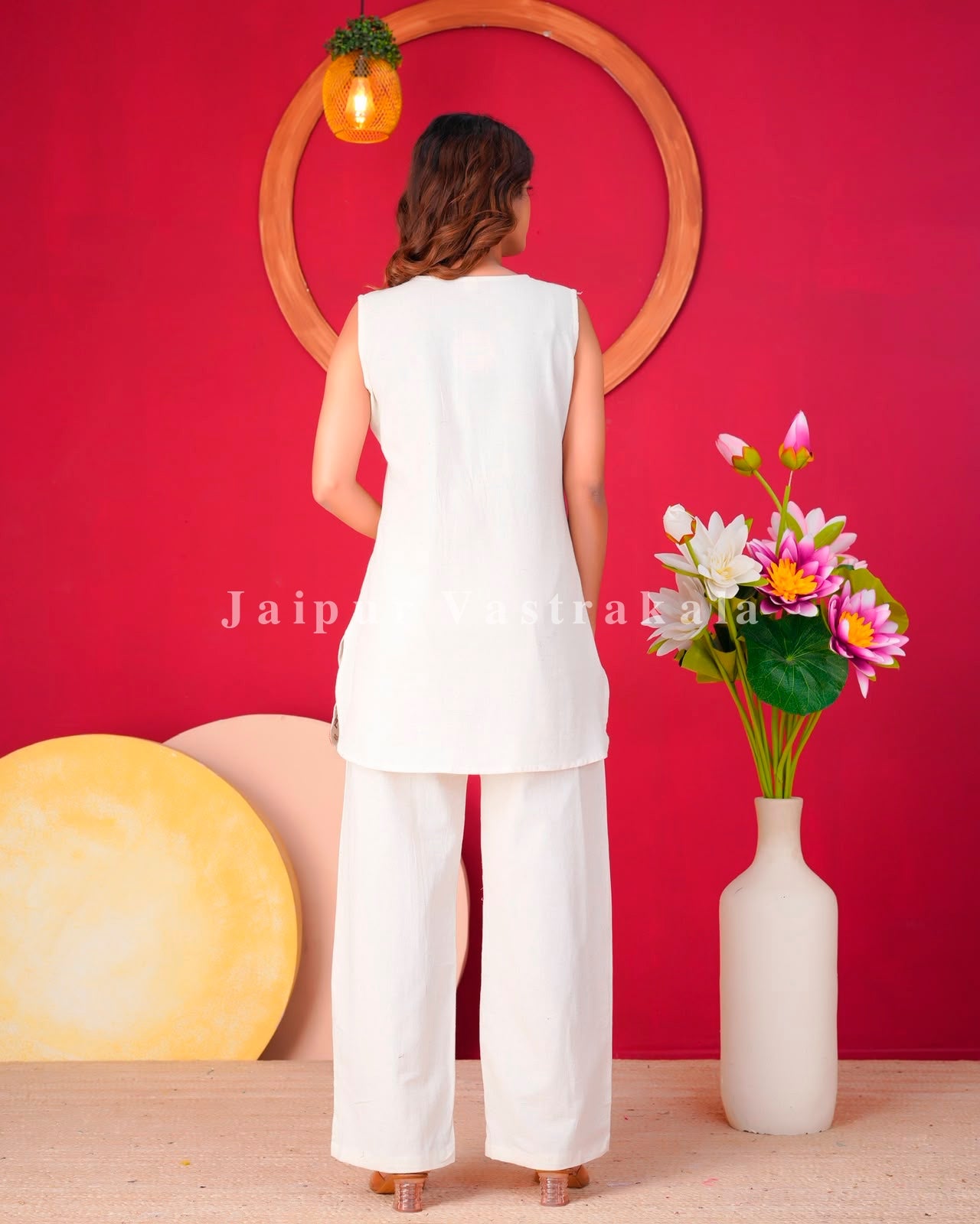 White Fusion Embroidery Sleeveless Co-ord Set