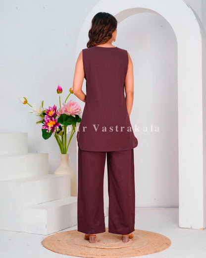 Coffee Fusion Embroidery Sleeveless Co-ord Set