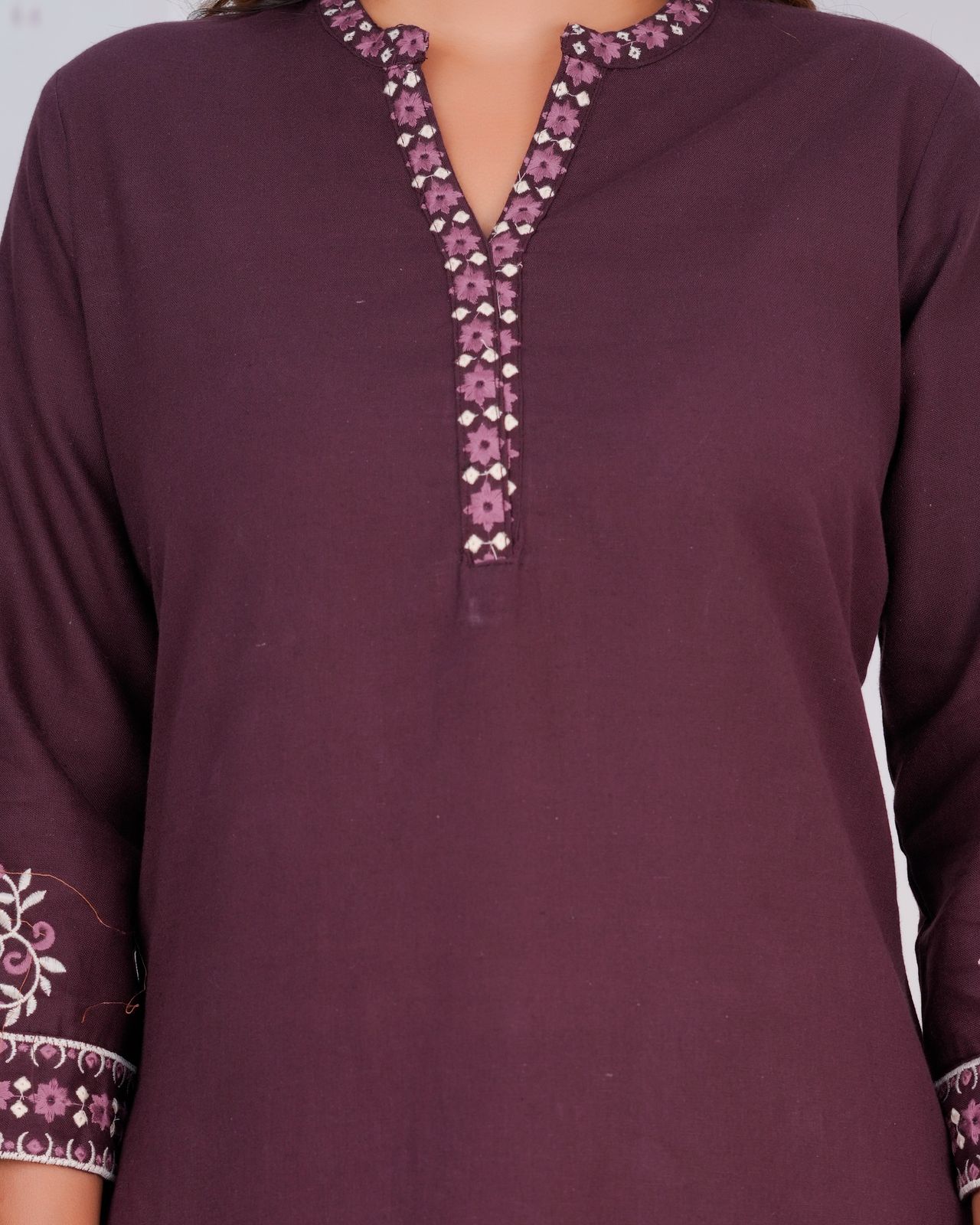 Burgundy Cotton Flex Embroidery Co-ord Set