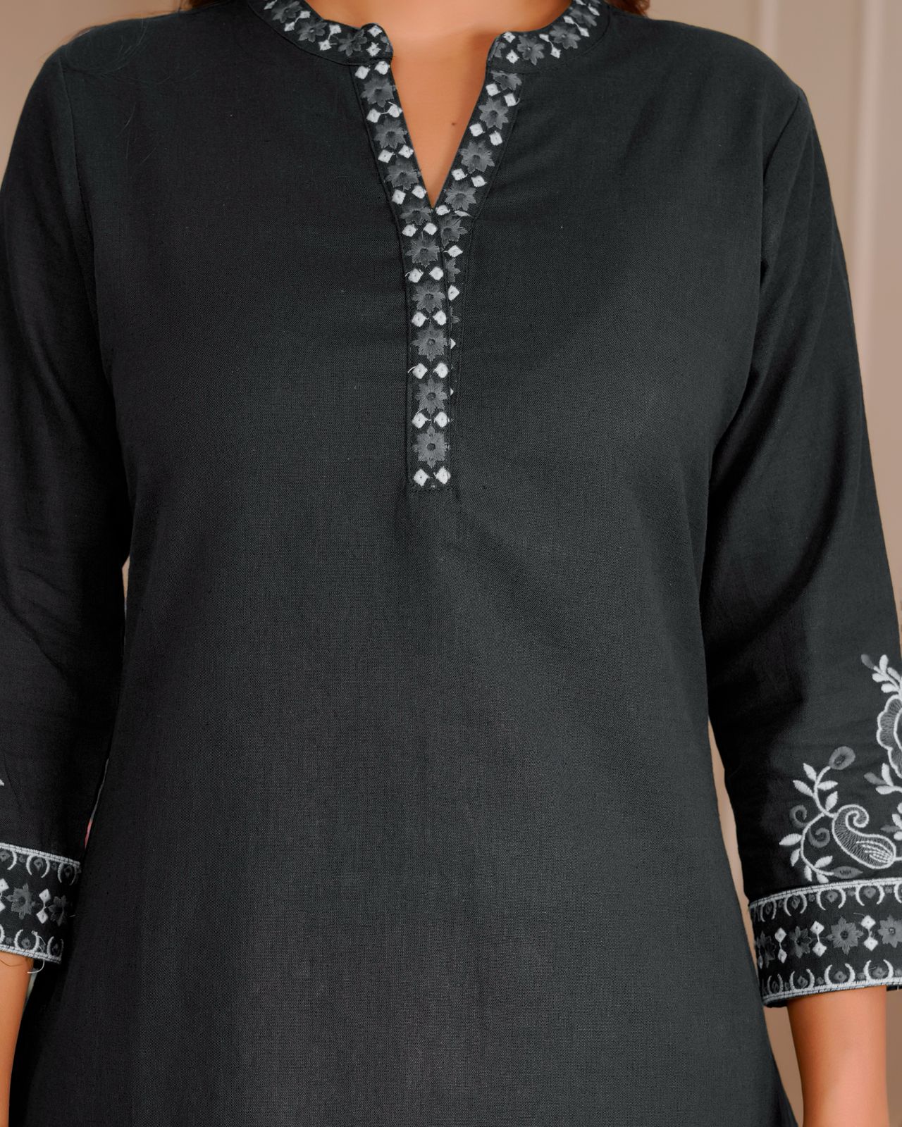 Black Whisper Cotton Flex Embroidery Co-ord Set