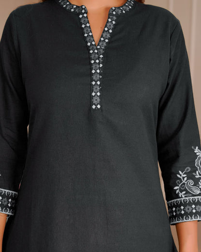 Black Whisper Cotton Flex Embroidery Co-ord Set