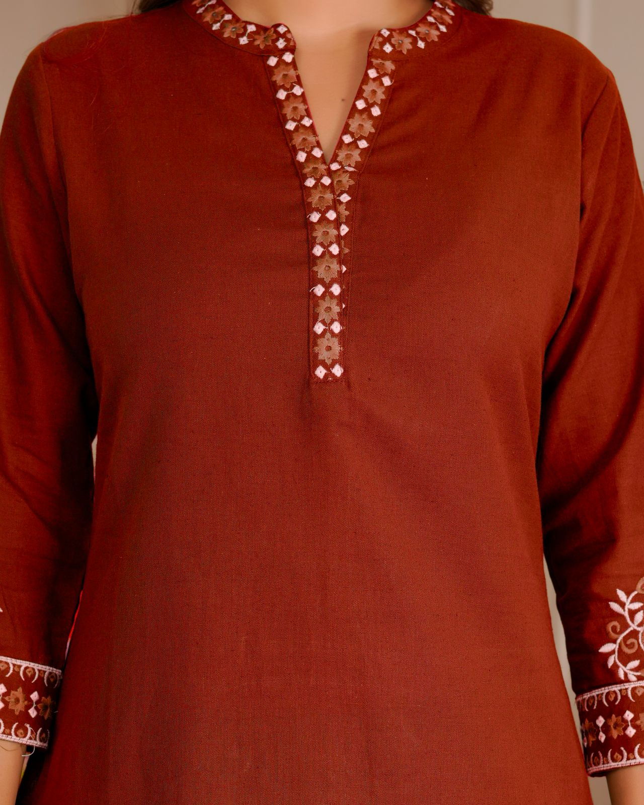 Rust Whisper Cotton Flex Embroidery Co-ord Set