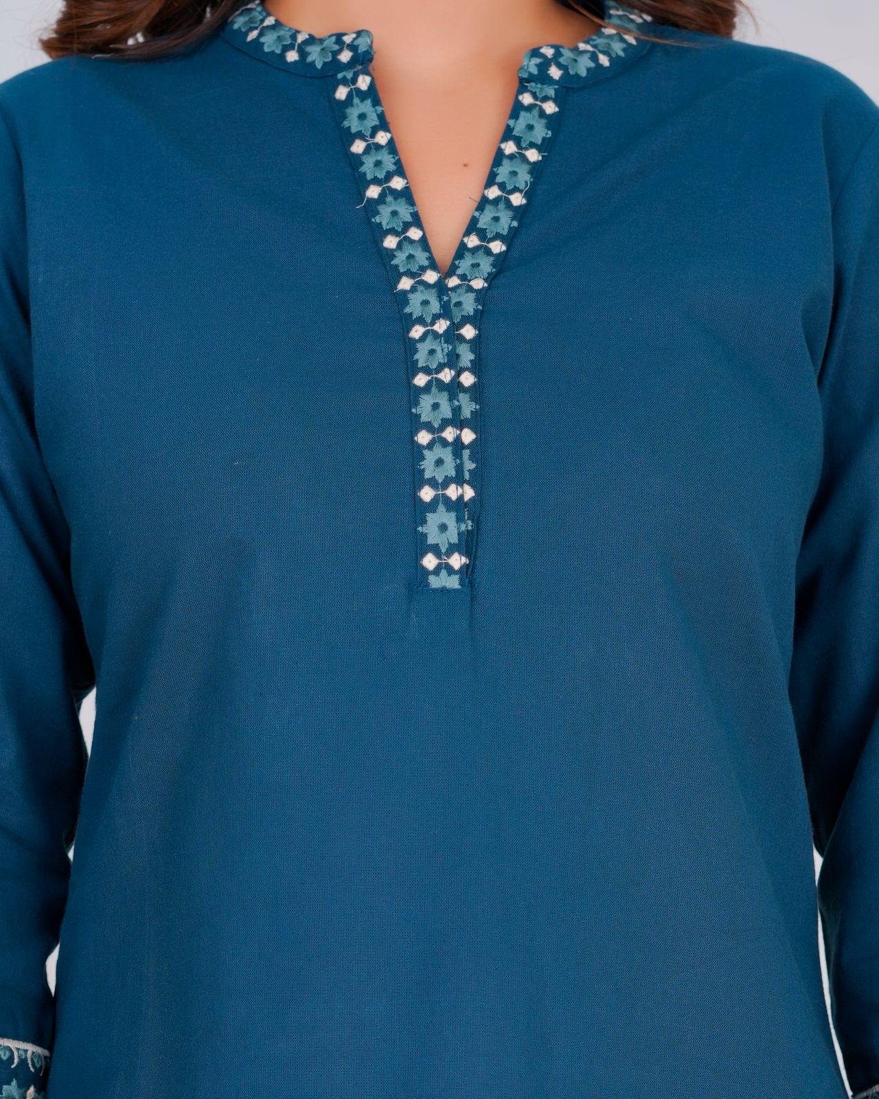 Blue Whisper Cotton Flex Embroidery Co-ord Set