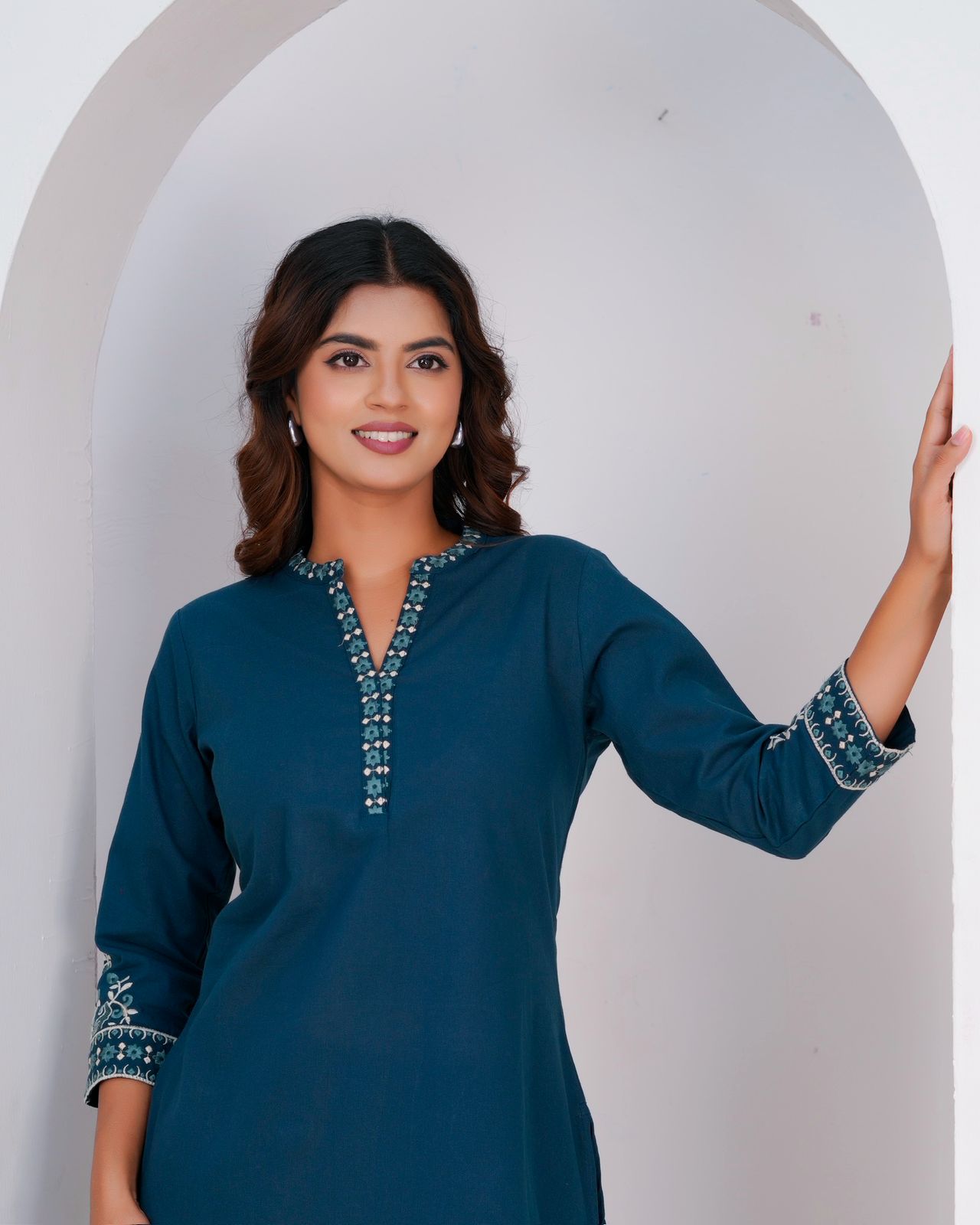 Blue Whisper Cotton Flex Embroidery Co-ord Set