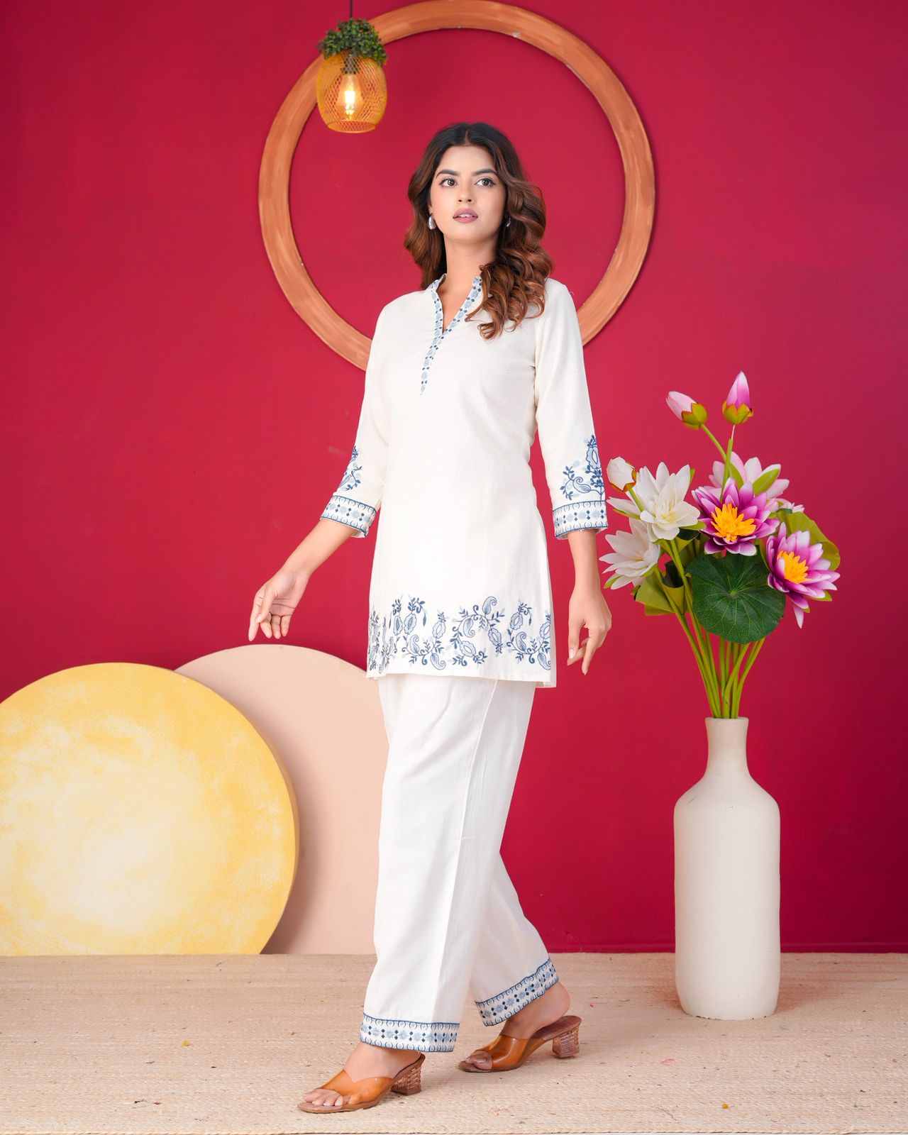 White Whisper Cotton Flex Embroidery Co-ord Set