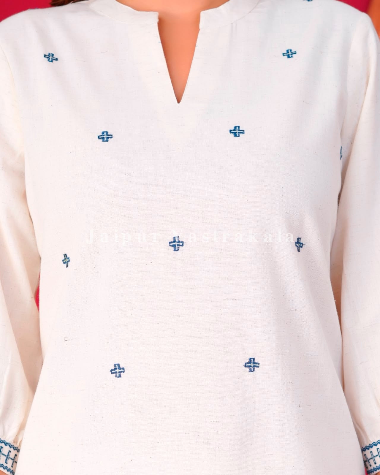 White Geometrical Buds Embroidery Sleeveless Co-ord Set