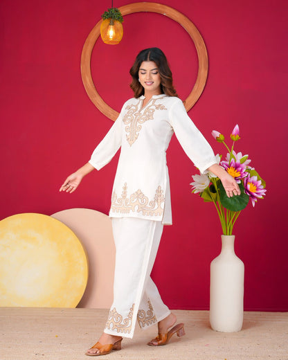 Cotton Flex Embroidery Co-ord Set