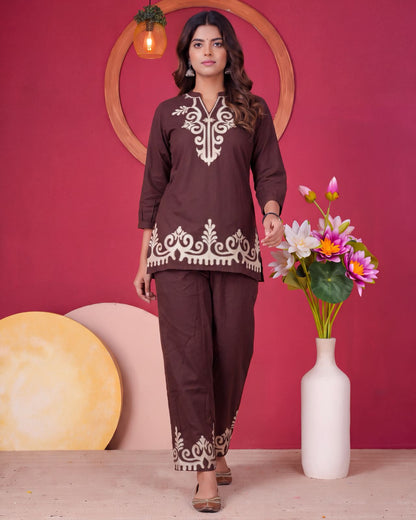 Cotton Flex Embroidery Co-ord Set