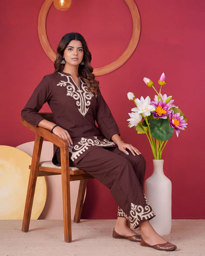 Cotton Flex Embroidery Co-ord Set