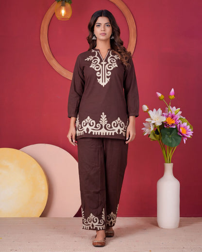 Cotton Flex Embroidery Co-ord Set