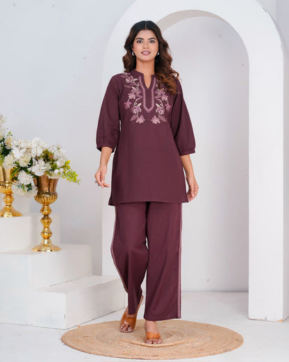 Cotton Flex Embroidery Co-ord Set