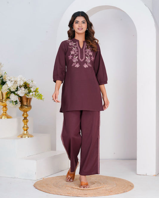 Cotton Flex Embroidery Co-ord Set