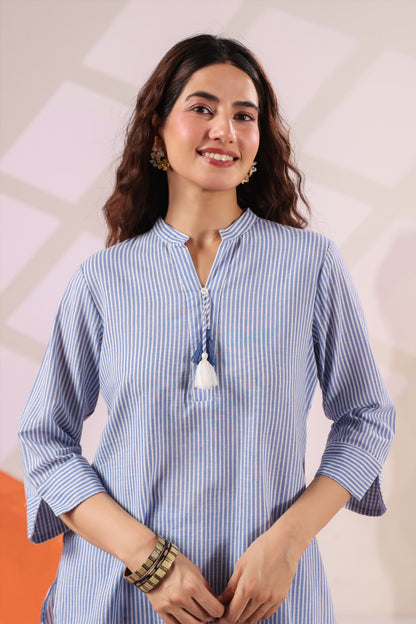 Slate Blue Stripes South Cotton Co-ord Set