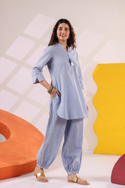 Slate Blue Stripes South Cotton Co-ord Set