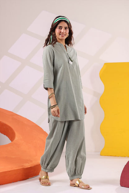 Sage Green Stripes South Cotton Co-ord Set
