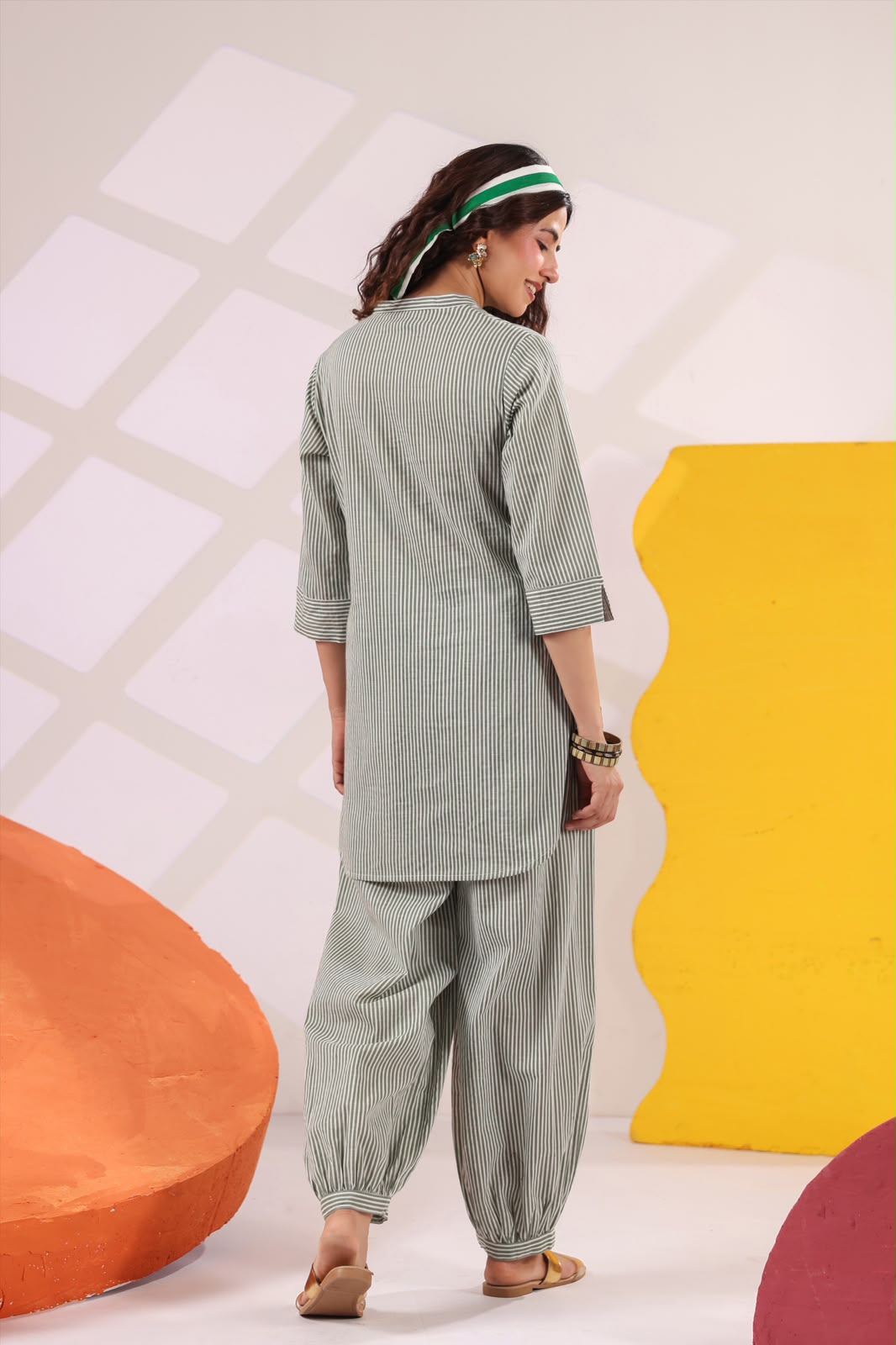 Sage Green Stripes South Cotton Co-ord Set