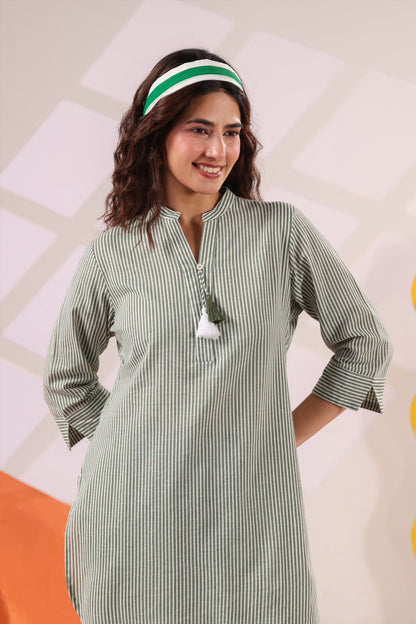 Sage Green Stripes South Cotton Co-ord Set