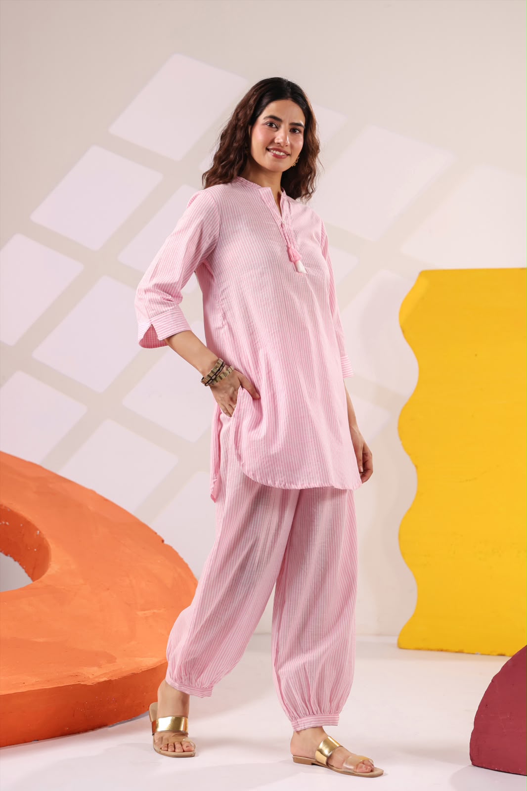 Pink Stripes South Cotton Co-ord Set