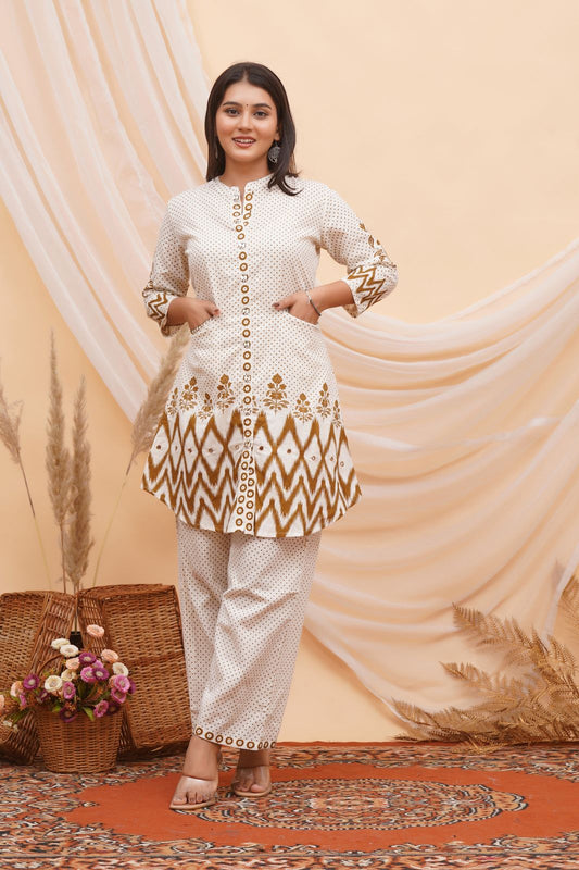 Brown Polka Ikkat Flex Cotton Co-ord Set