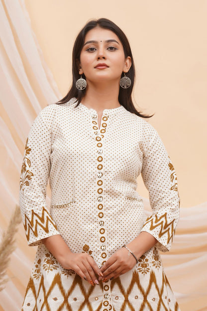 Brown Polka Ikkat Flex Cotton Co-ord Set