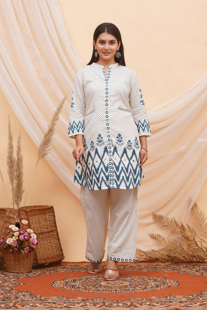 Blue Polka Ikkat Flex Cotton Co-ord Set