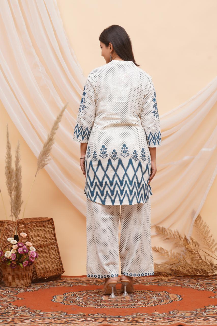 Blue Polka Ikkat Flex Cotton Co-ord Set