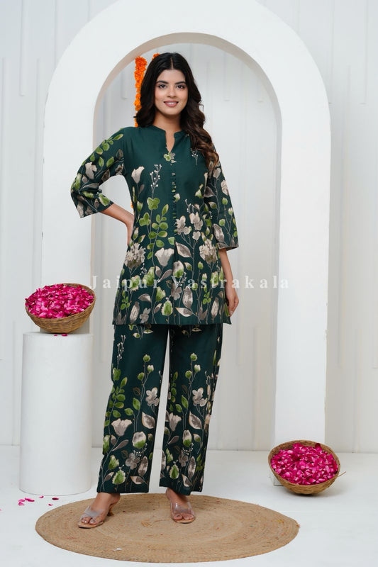 Green Tulip Garden Cotton Co-ord Set