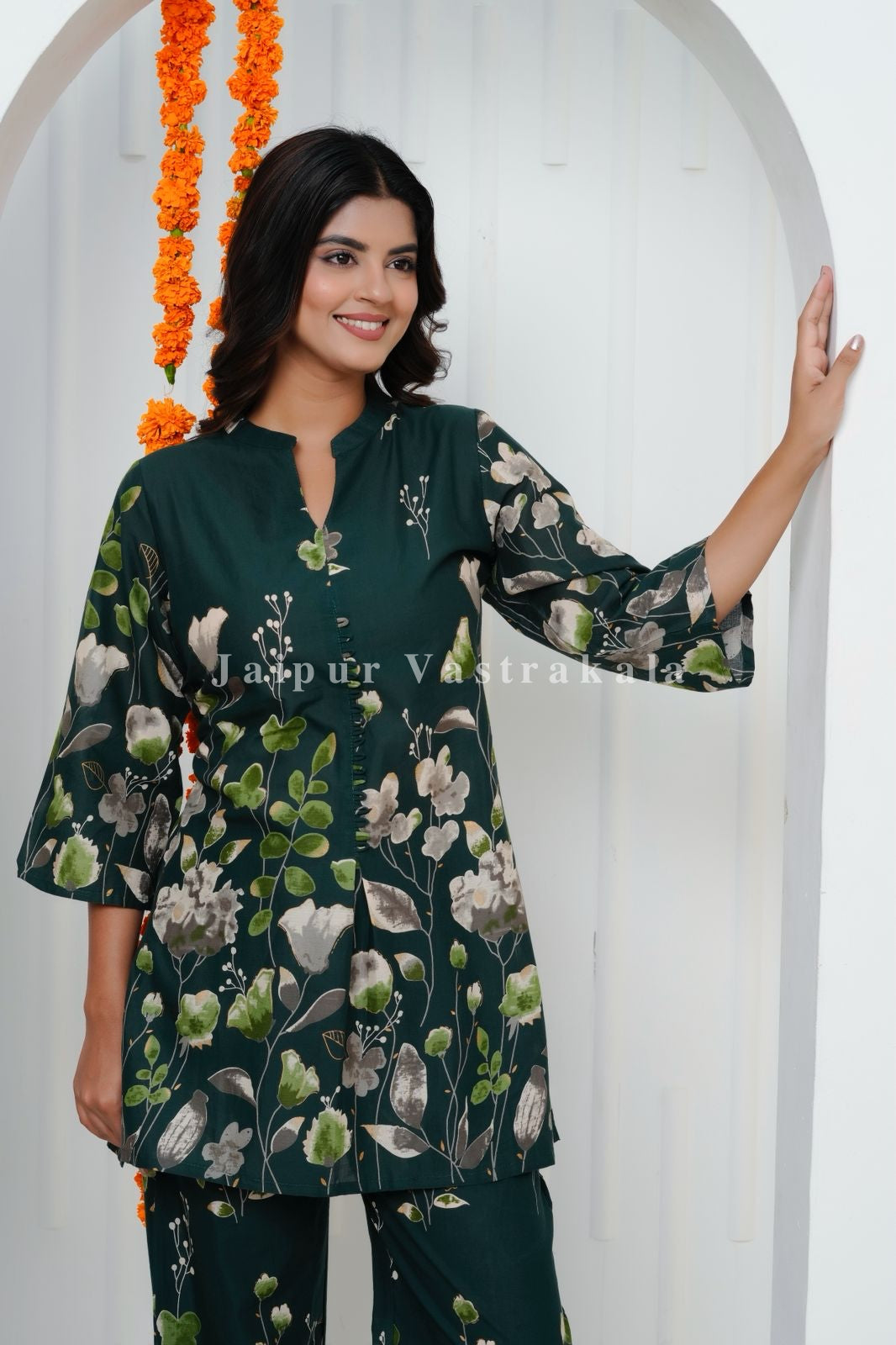 Green Tulip Garden Cotton Co-ord Set