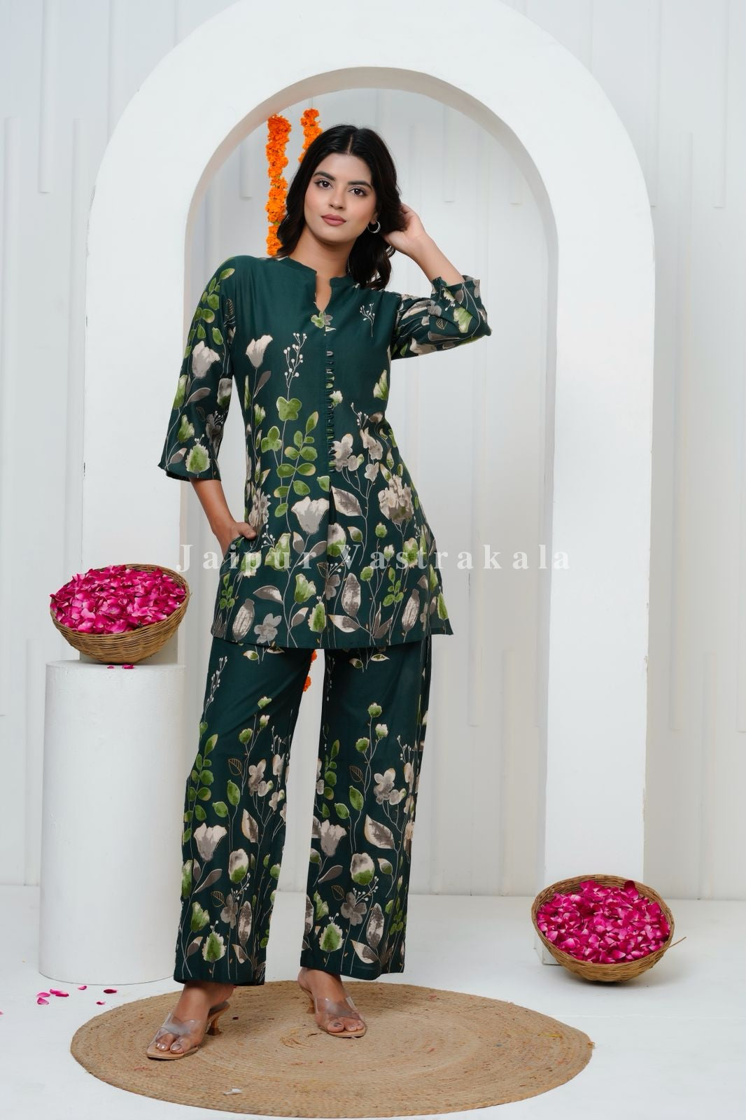 Green Tulip Garden Cotton Co-ord Set