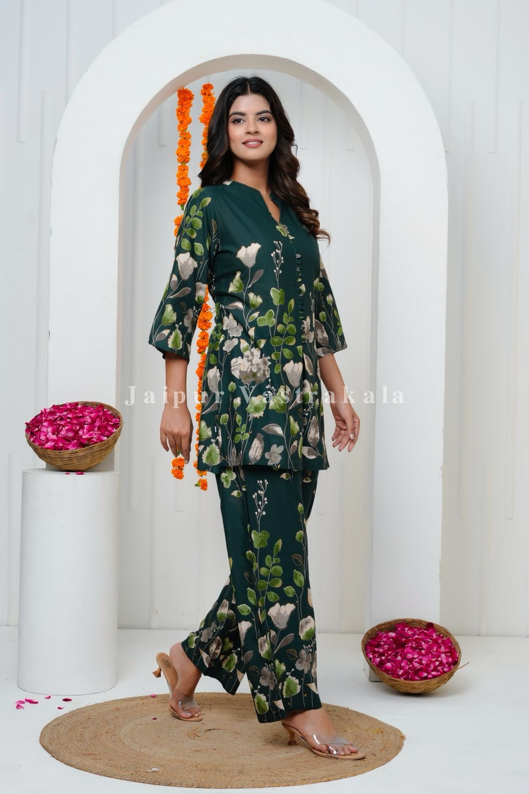Green Tulip Garden Cotton Co-ord Set