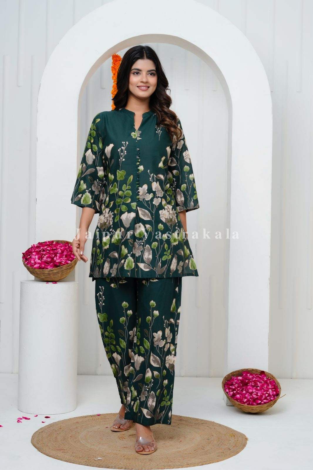 Green Tulip Garden Cotton Co-ord Set