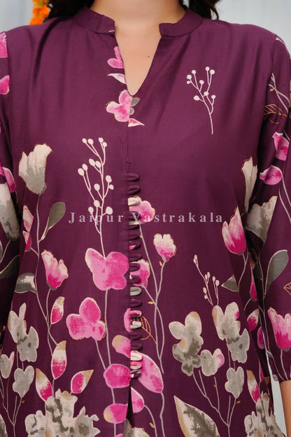 Wine Tulip Garden Cotton Co-ord Set