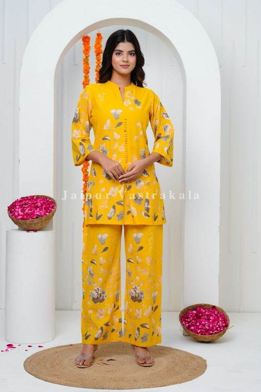 Yellow Tulip Garden Cotton Co-ord Set