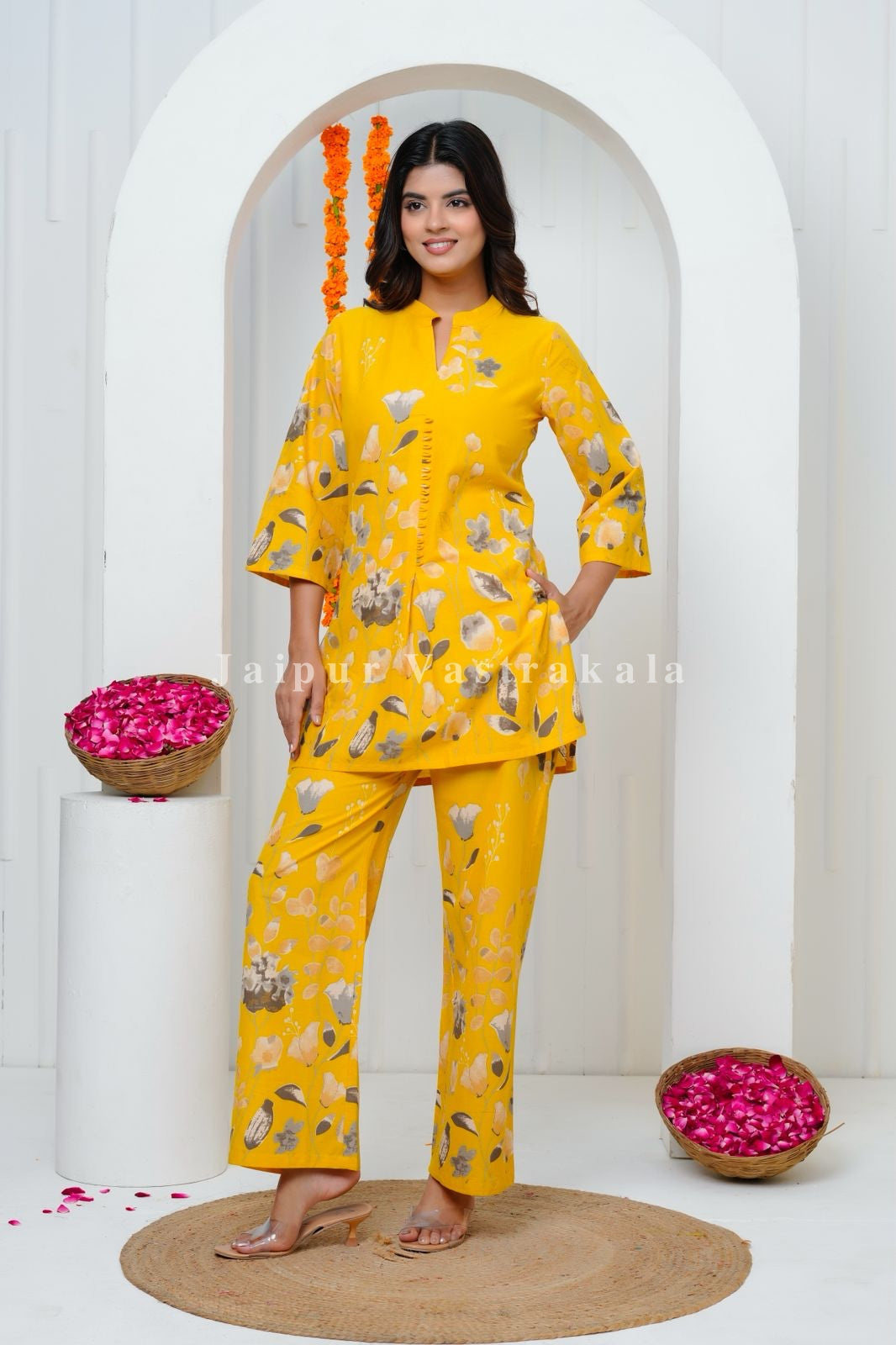 Yellow Tulip Garden Cotton Co-ord Set