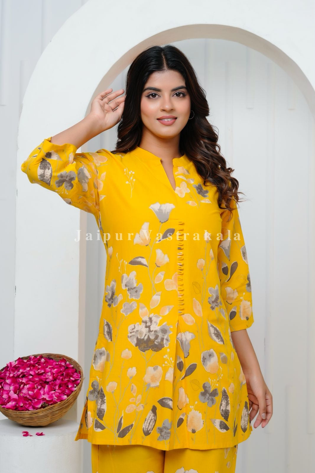 Yellow Tulip Garden Cotton Co-ord Set