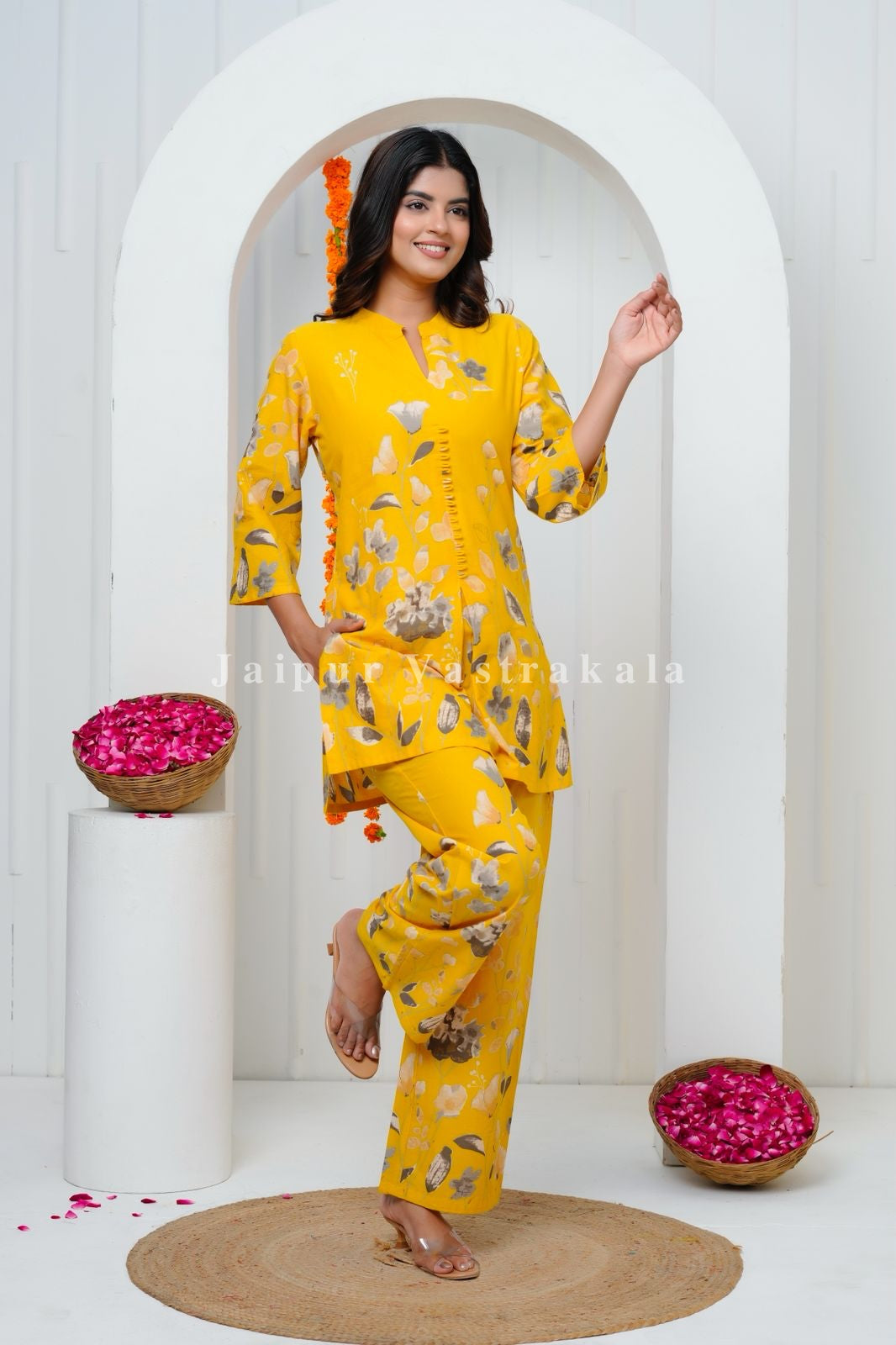 Yellow Tulip Garden Cotton Co-ord Set