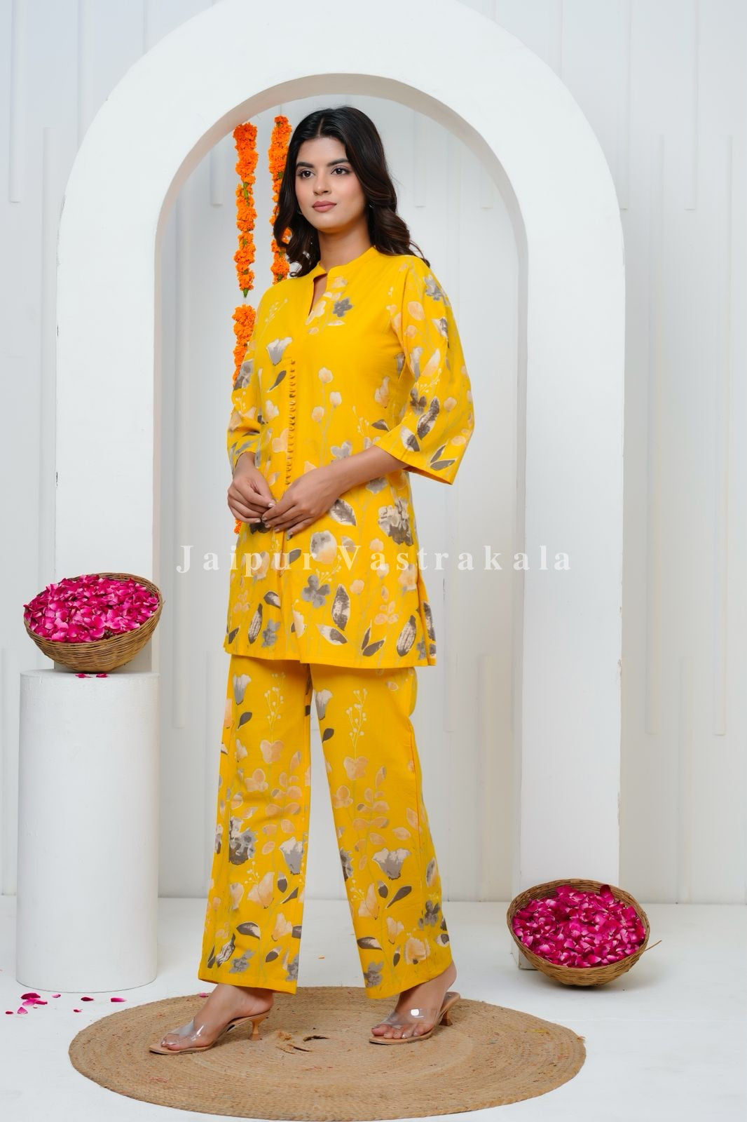 Yellow Tulip Garden Cotton Co-ord Set